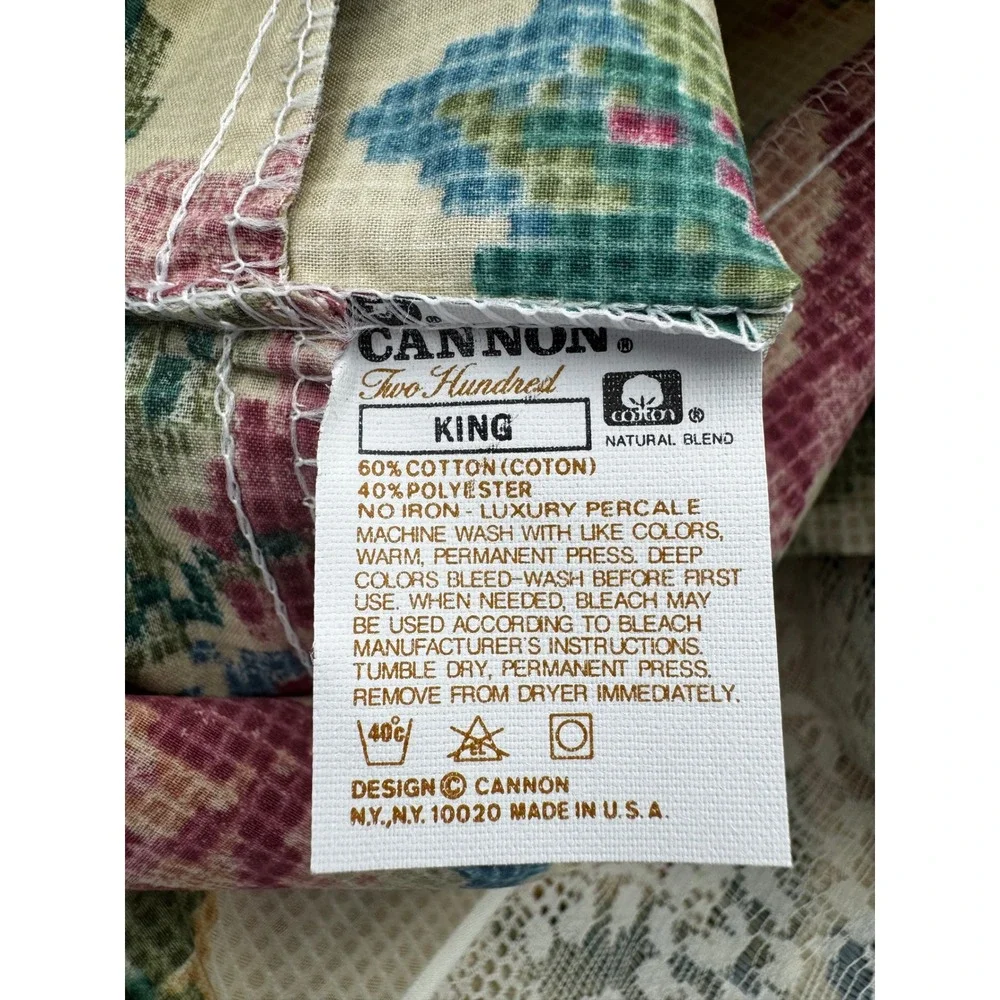 Vintage Cannon Royal Family King Pillowcase Set Floral Lace Cross Stitch Percale